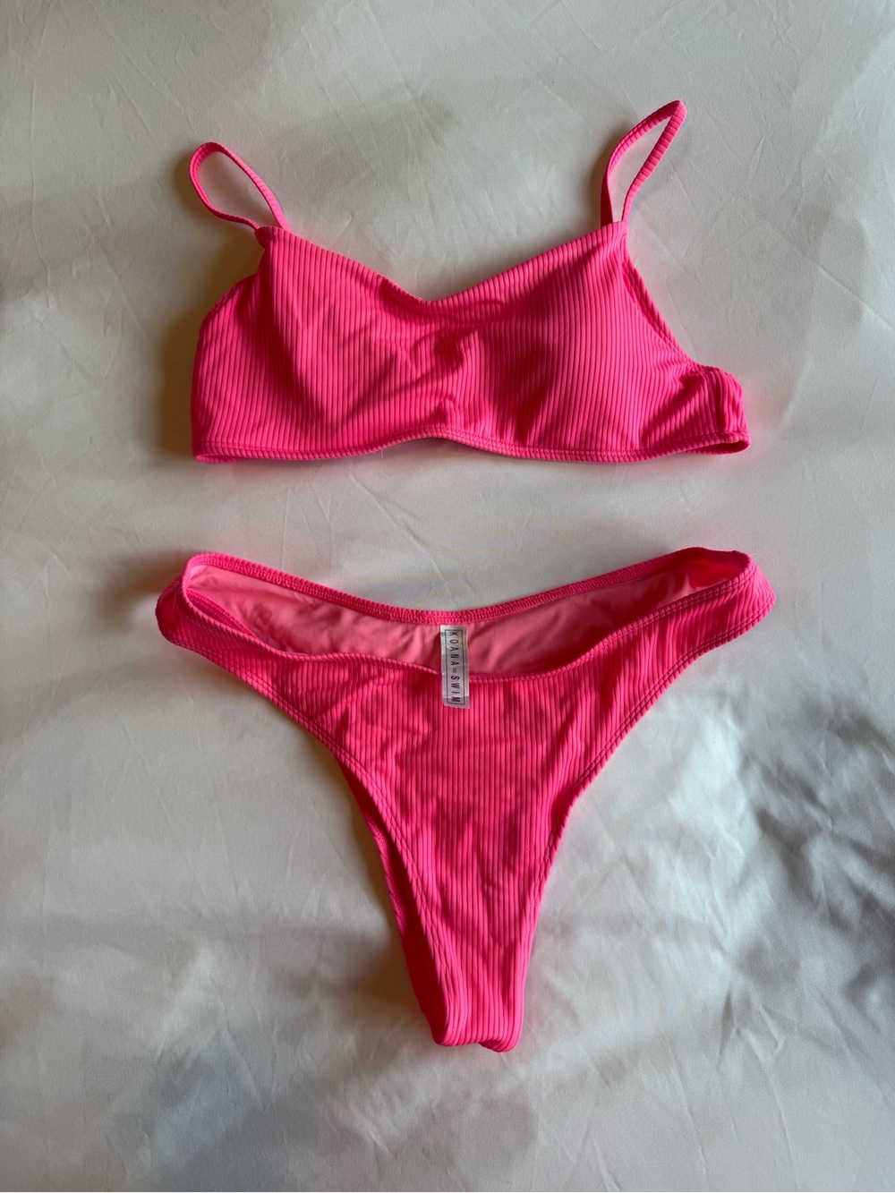 Ribbed Neon Pink Bikini Bottoms